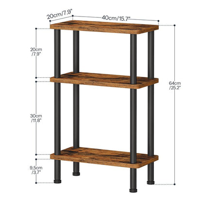 HOOBRO Narrow Side Table, 3-Tier Slim End Table No Tools Needed, Twist-On Assembly, Skinny Nightstand Sofa Storage Shelf for Living Room, Bedroom, Study, Rustic Brown and Black BF246BZ01N1