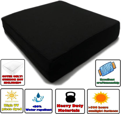 CozyLounge 24"x24"x4" (2 Indoor Outdoor Water Repellent High UV Resistant Patio Chair Cushion Cover (Just Black