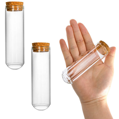 Frcctre 48 Pack 50ml Glass Test Tubes with Cork Stoppers, 30x100mm Clear Round Bottom Glass Test Tubes for Bath Salt Candy Storage Science Lab Party Plant Propagation Container