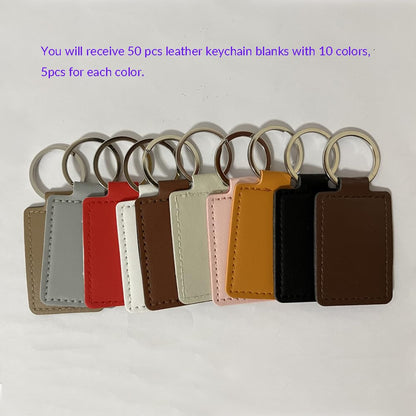 TQFXGLL 50 Pcs Blanks Leather Keychain, Laser Engraving Keychain for DIY Craft Gifts 10 Colors