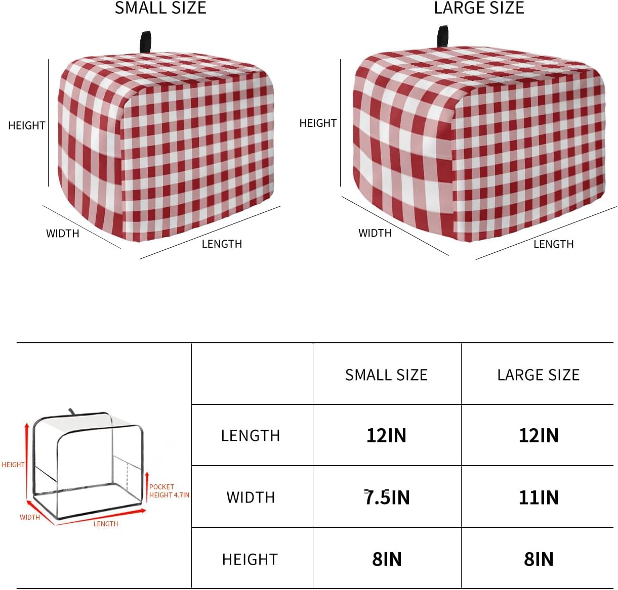Farmhouse Red Plaid Toaster Cover 2 Slice, Rustic Red White Checkered Small Kitchen Appliance Covers with Loop,