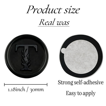 50Pcs Black Wax Seal Stickers Handmade Vintage Botanical Leaves Adhesive Letter Wax Stickers for Wedding Party Invitations, Envelope, Gift Wrap, Christmas(Initial T, Black)