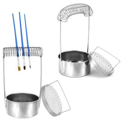 QWORK Portable Artist Brush Washer with Removable Screen, Stainless Steel Paint Brush Cleaner Tank & Spring Holder for Water, Oil, Acrylic Paints, Ideal for Artists, Students & Travelers