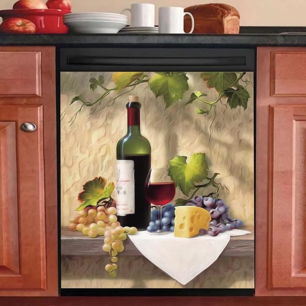 Wine Decor Magnetic Dishwasher Cover, Country Grape Fridge Sticker, Wine Refrigerator Magnet Panel Decal, 23"x17"