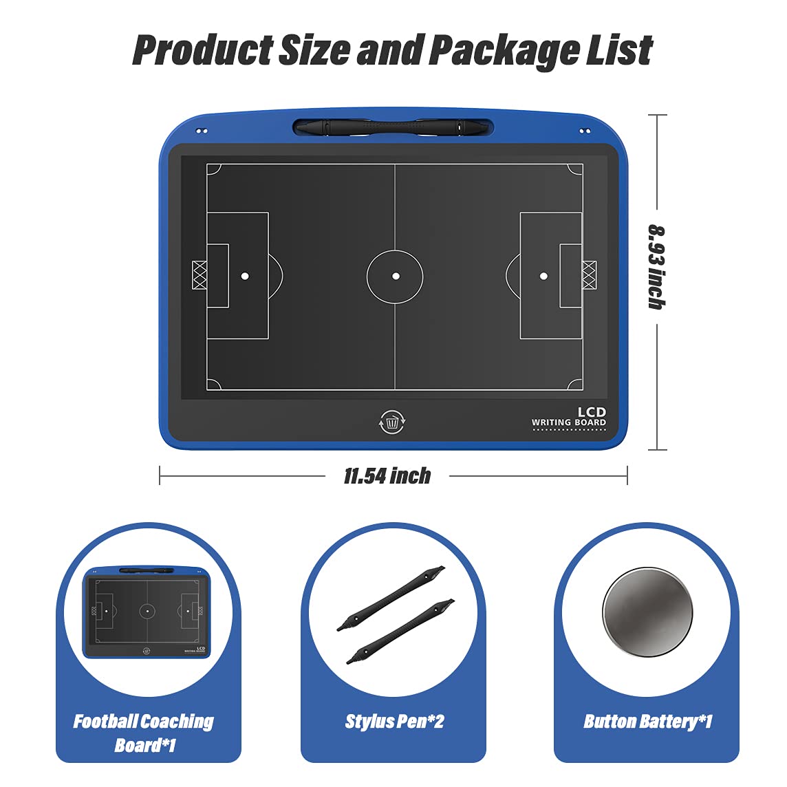 VNVDFLM 13.5’’ Electronic Football Tactical Board Soccer Coaching Board,LCD Soccer Strategy Board with Stylus Pen,Football Marker Board Training Writing Tablet Perfect Coach Gifts-Football Blue