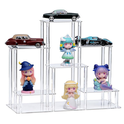 NyTfxkeJ 6 Tier Clear Action Figures Display Risers Stand Shelf, Acrylic Display Stands for Collectibles,Pop Figures Holder Perfumes Organizer,Large Rock Risers Rack