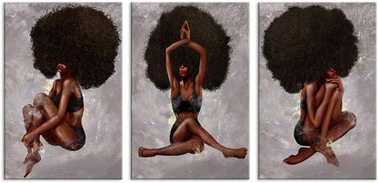 African American Wall Art - Yoga Women Natural Curly Hair Beauty Painting on Canvas