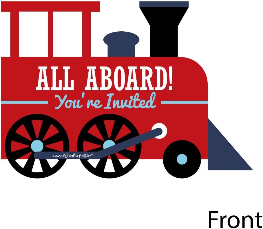Set 12 Big Dot of Happiness Railroad Party Crossing - Shaped Fill-In Invitations - Steam Train Birthday Party or Baby