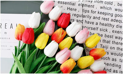 Artificial Tulips, 10Pcs Real Touch Fake Tulips, Red PU Flower Arrangement Bouquets for Home Decoration