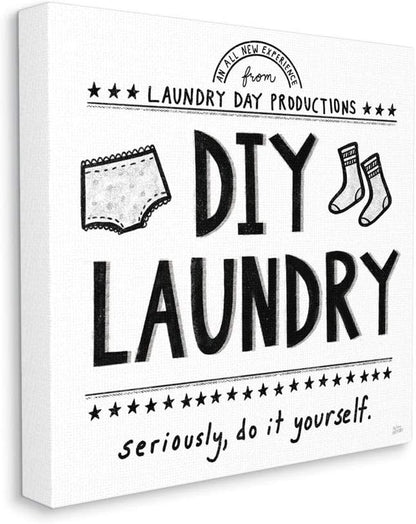 Stupell Industries Sassy DIY Laundry Sign, Family Cleaning Home Chores Canvas Wall Art, 17x17, White