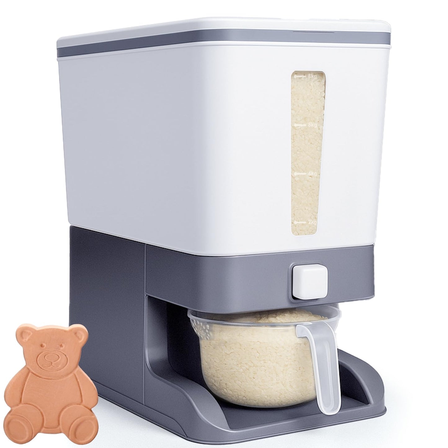 Mity rain Rice Dispenser 20 Lbs with Moisture Absorbing Clay, Rice Storage Container with Measuring Cup, 12 L Cereal Containers Storage Airtight for Kitchen Pantry Organization