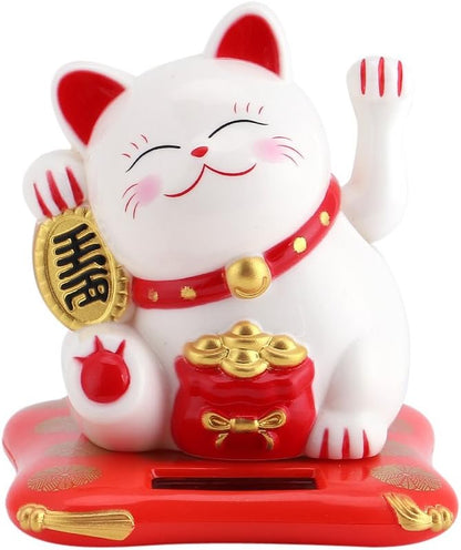Acogedor Solar Waving Cat, Good Luck Lucky Welcoming Cat with Waving Arm for Car Home Office Decoration