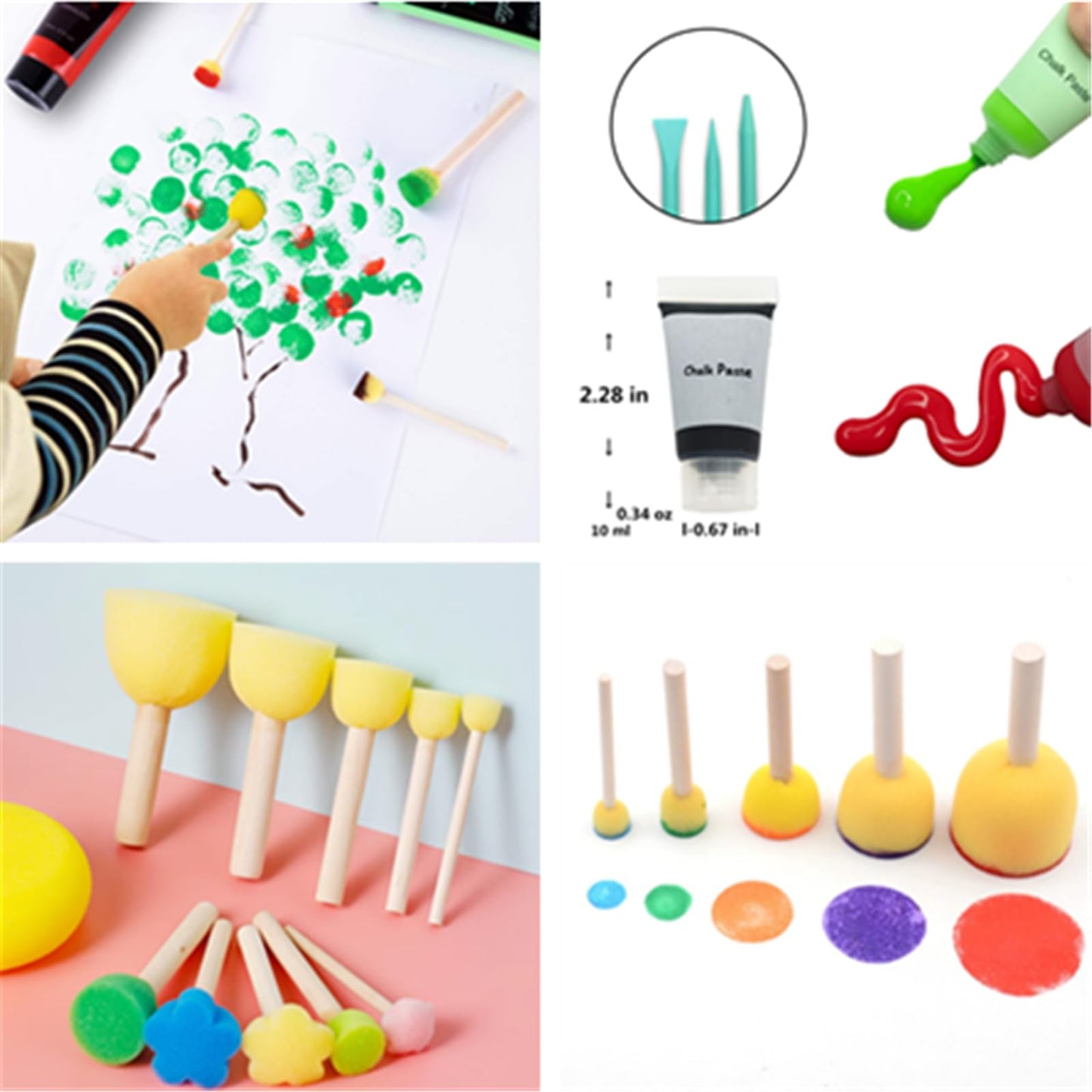 25pcs Screen Printing Squeegees with Flower Round Sponges Brush Set for Chalk Paste/Wood Burning/Craft Paint Tools, Self-Adhesive Stencil Rubber Mini Squeegee for Transfer Chalk Paint Stencil Ink