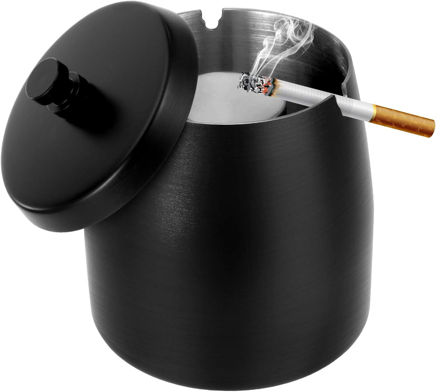 Large Outdoor Cigarette Ashtray with Lid, Smokeless Stainless Steel Ash Trays, Covered Windproof Smell Proof Ashtrays