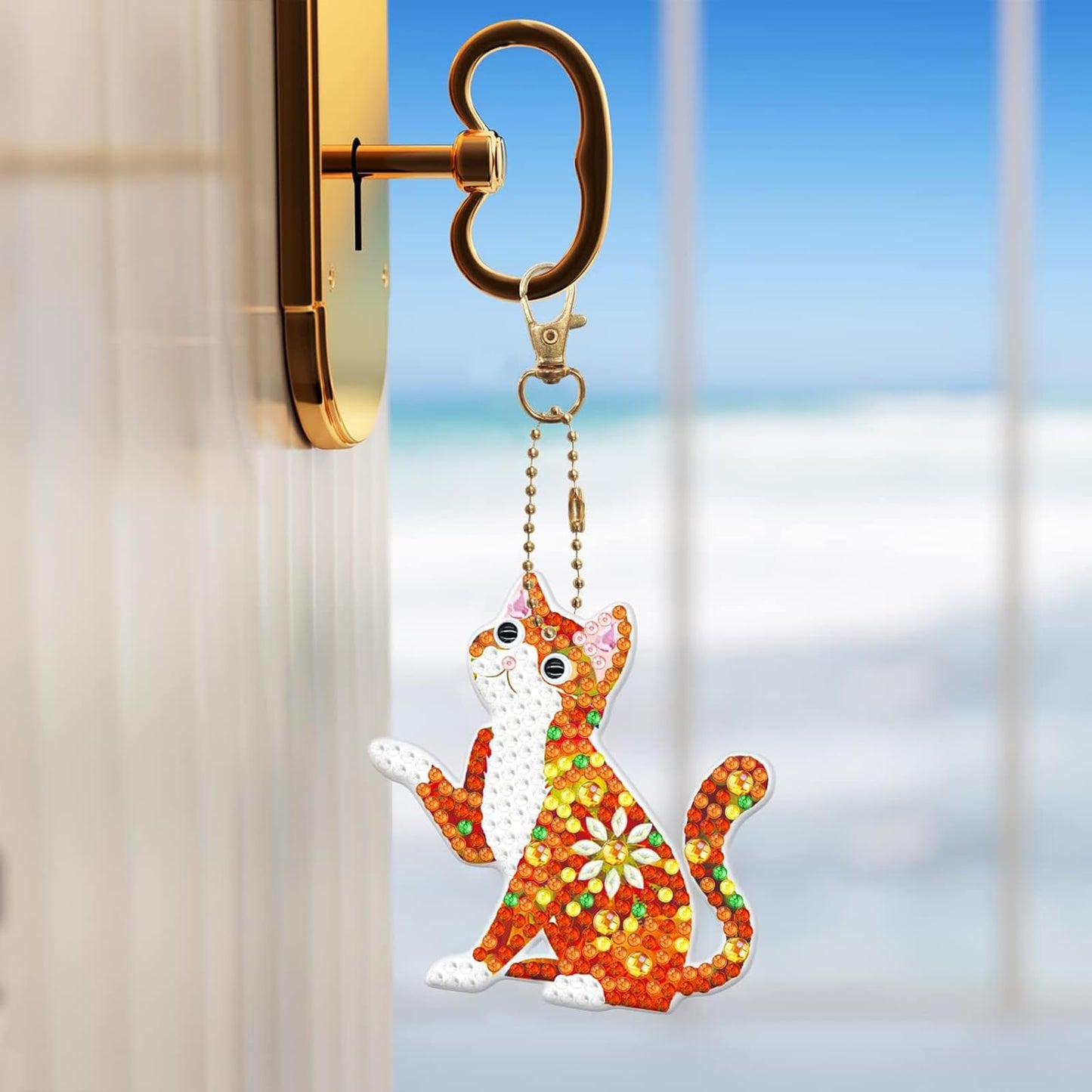 GOMKLNMO 10 Pieces Cute Dog and Cat Diamond Painting Keychain 5D DIY Diamond Painting Art Kits Christmas Hanging Ornaments for Adults Beginners