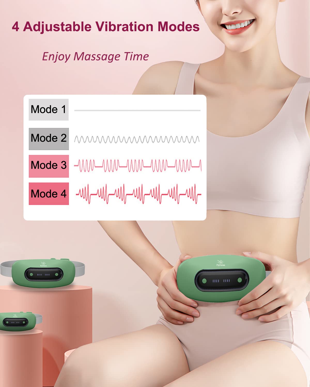 Electric Heating Pad, Portable Cordless Menstrual Heating Pad with 4 Heat Levels and 4 Massage Modes, Fast Large Heating Belly Wrap Belt for Cramps, Back Pain Relief Gifts for Women Girls Her(Black)