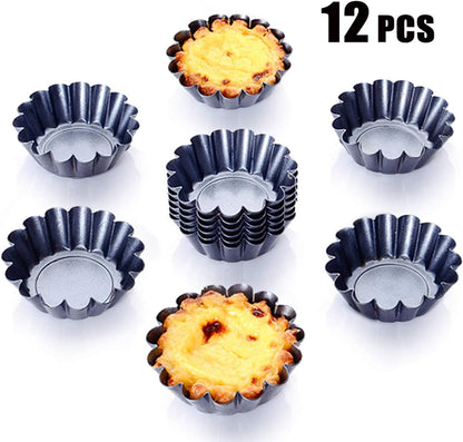 Cozynest 12PCS Mini Egg Tart Molds, Steel Baking Cups for Muffin Cake, 2.5 Inch Gray Pie Pans
