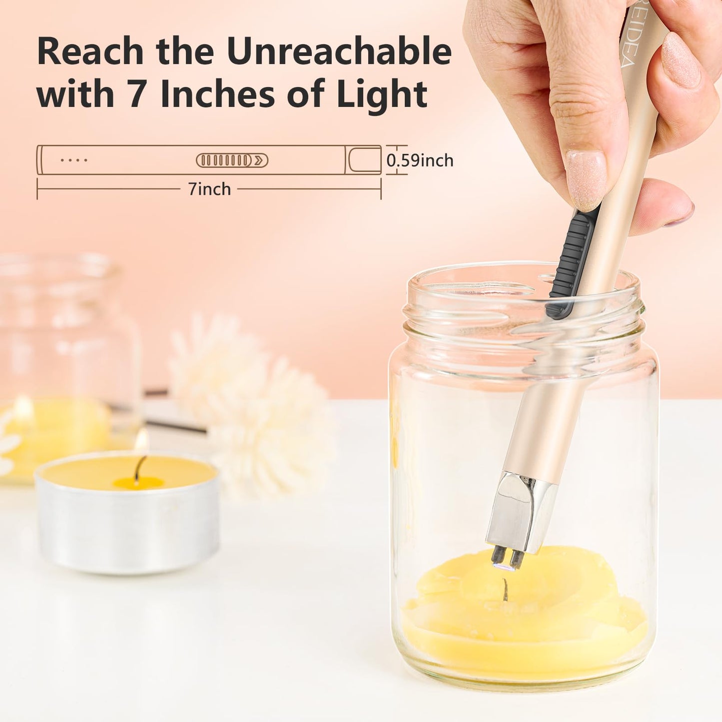 REIDEA Lighter Electric for Candle S4 Pro USB Rechargeable Safety Lock with LED Battery Indicator Flameless Windproof Arc Plasma Lighter for Candle, Fireworks (Champagne Gold)