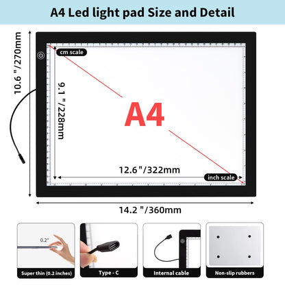 Zocelight A4 Light Pad for Diamond Art Kits for Adults,0.2" Ultra Thin Light Board with Stand and Clip for Diamond Painting Accessories,3 Levels Dimming Light Box for Drawing,Sketching,Animation