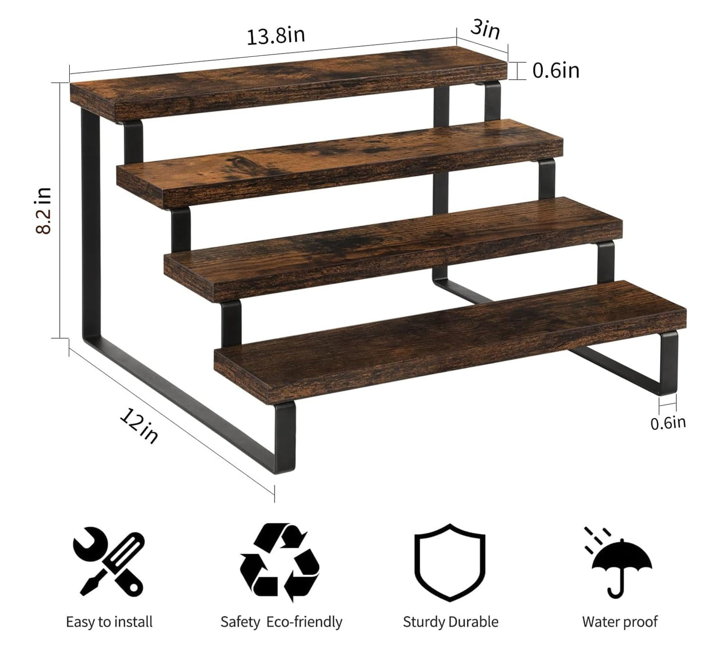 YINMIT Wooden Display Riser Stand, Tiered Perfume and Cologne Organizer Stand, 4 Tier Spice Rack Organizer, Rustic Display Shelf for Candles (4 Tier)