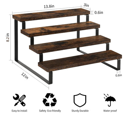 YINMIT Wooden Display Riser Stand, Tiered Perfume and Cologne Organizer Stand, 4 Tier Spice Rack Organizer, Rustic Display Shelf for Candles (4 Tier)