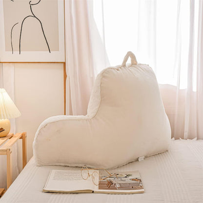 NTBED Reading Pillow Faux Fur Bed Wedge Backrest with Arms,Couch TV Relax Bed Rest Pillow Back Support Cushion for Kids