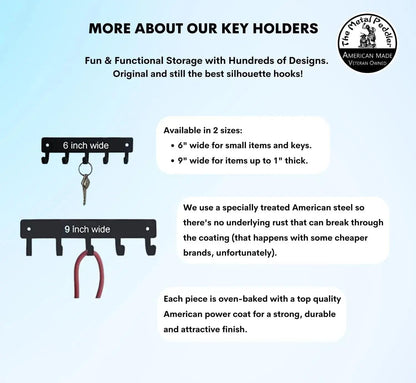 Rottweiler Dog Leash Hanger Key Holder for Wall - Large 9 Inch Wide with 5 Hooks - Made in USA