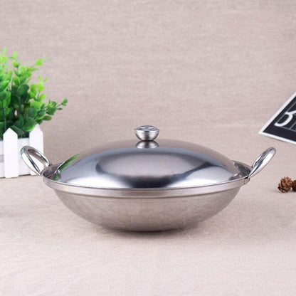 Ciieeo Shabu Shabu Hot Pot, Stainless Steel Camping Stove Cooking Pot with Lid, 22cm Chef Wok and Paella Skillet