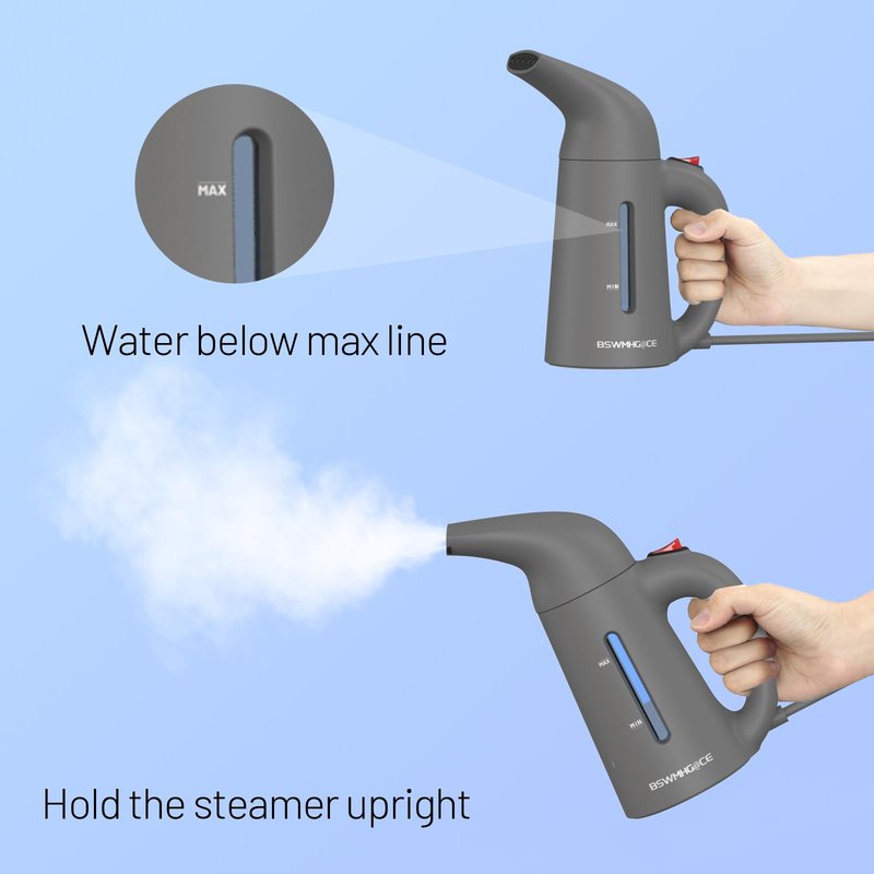 Steamer for Clothes, Travel Handheld Garment Steamer, Portable Clothes Steamer Remove Wrinkle,Ideal for ALL Fabrics,18 minutes Continuous Steam, One button Design, Easy to Use (Gray)