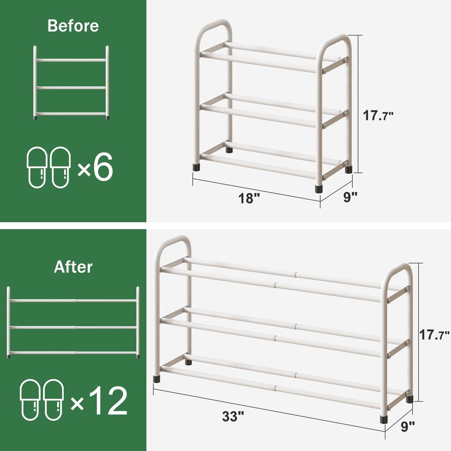kiplant Closet, 3-Tier Closet, White Shoe Rack for Expandable Shoe Organizer for Metal Adjustable Black Shoe Shelf