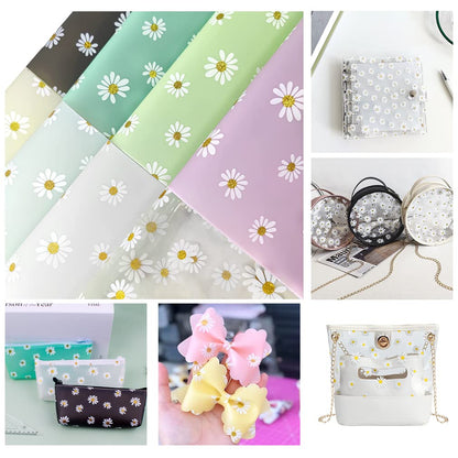 XHT 8 Pcs Daisy Jelly Vinyl, 21cmx30cm Waterproof Transluscent Glitter Flower Printed TPU Film for Pouches Keychains Jewelry Making