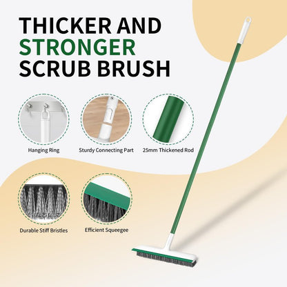 Floor Scrub Brush, 51" Long Handle Scrub Brushes for Cleaning 2 in 1 Heavy Duty Deck Brush Stiff Bristle Tile Floor Scrubber for Shower Bathroom Garage Kitchen Wall Tub and Swimming Pool