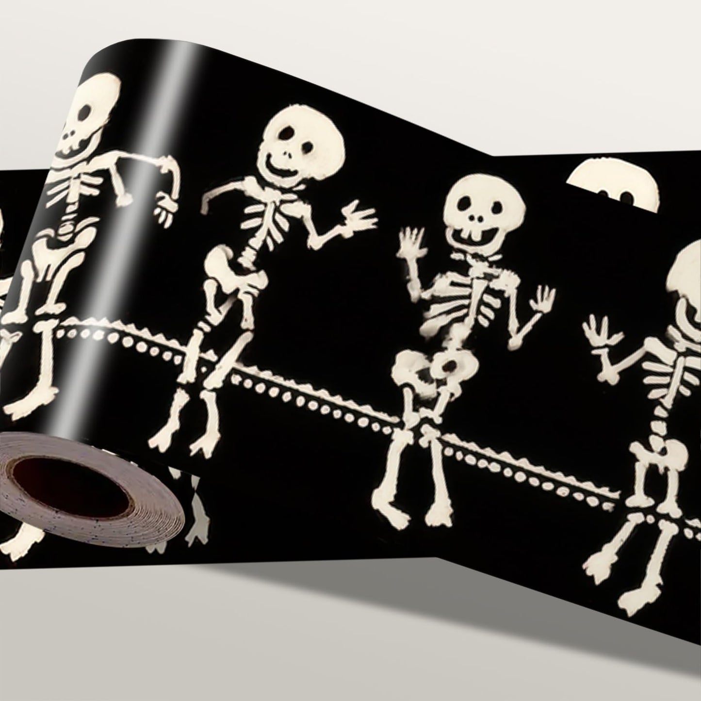 IOHEFY Skeleton Halloween Wallpaper Border 196x4 Inch Removable Wall Border Peel and Stick Dancing Bones Design for Bedroom Bathroom Living Room Kitchen Wall Trim Decor Spooky Gothic Holiday Style