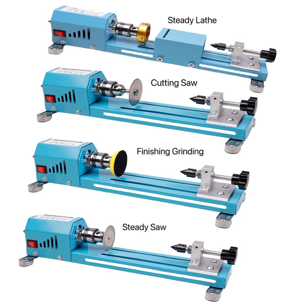 BACHIN Mini Lathe Wood Lathe Machine Multi-Purpose Type Lathe with Wood Lathe Milling Accessories, for Wood Polishing, Grinding, Cutting and Milling ，2.76 in x 6.3 in, 24VDC 96W，7 Speeds