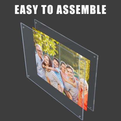 Kalami 8x10 Picture Frame Wall Mount Self Adhesive with Sliver Screws, Clear Acrylic No Drill Floating Frameless Poster Frame for Office Photo Canvas Document Gallery, Full Frame Size 10x11
