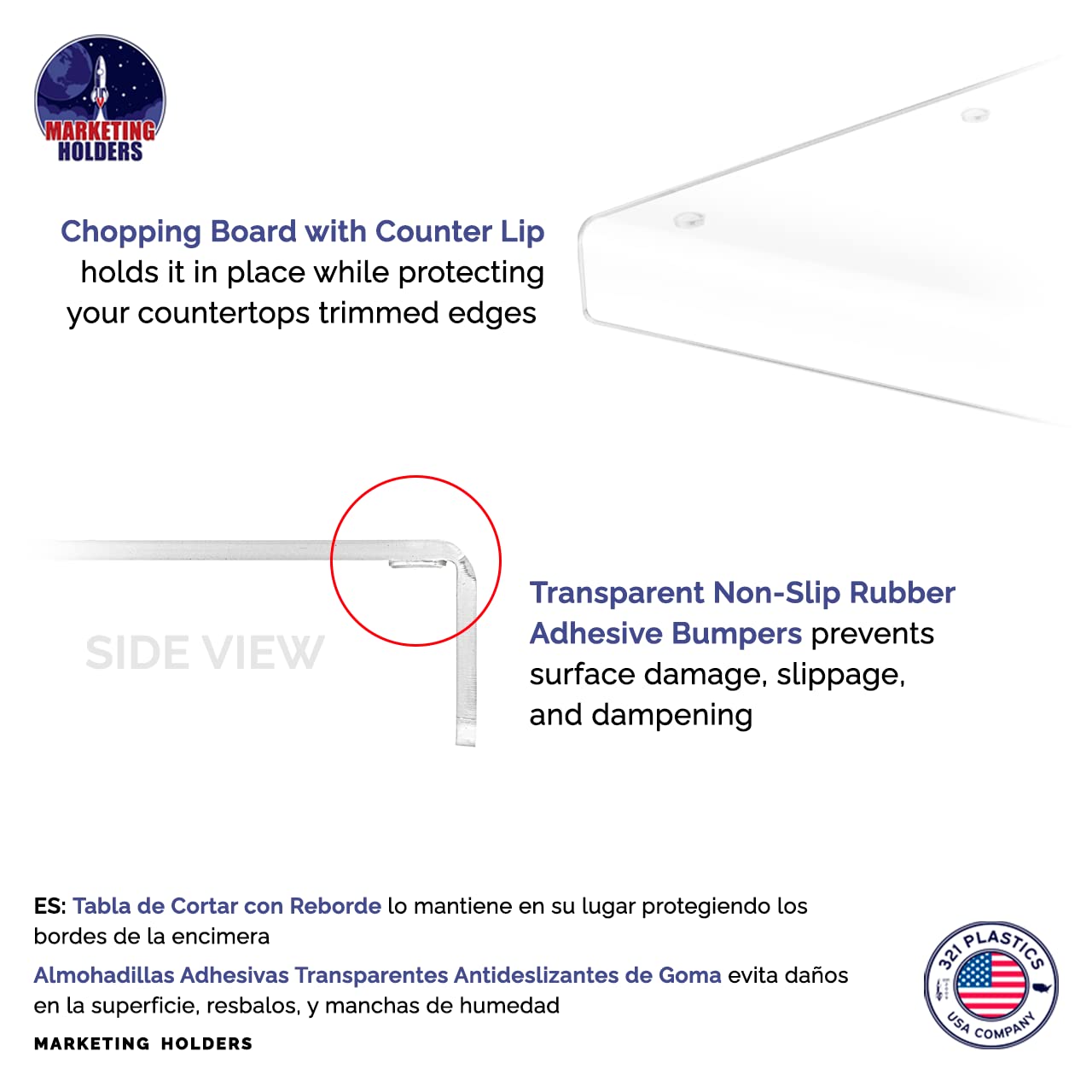 2 Pack Clear Acrylic Cutting Boards 3 Pieces 1" Lip and Rubber Anti Skid Bumpers Countertop Charcuterie Plate Restaurants Home or Commercial Kitchens Clear Durable Acrylic by Marketing Holders