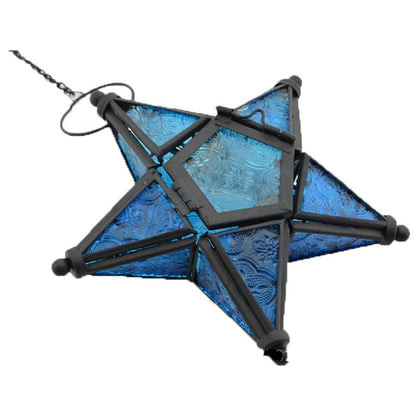 Stunning Star Glass Votive Tea Light Candle Holder Hanging Lighting Lantern Wedding Birthday Party Home Garden Decoration (Blue)