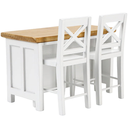 1/12 Dollhouse Kitchen Islands Dining Table Chairs Set – Miniature Kitchen with Stools, Modern Wood Furniture for Dollhouse Room Decor – Realistic Miniatures for Restaurant Bar Pub Barbie Crafts