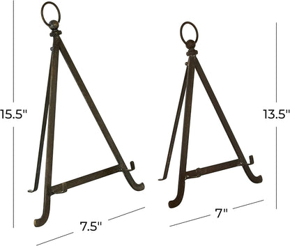 Deco 79 Metal Tabletop Display Easel with Foldable Stand, Set of 2, 13", 15"H, Bronze