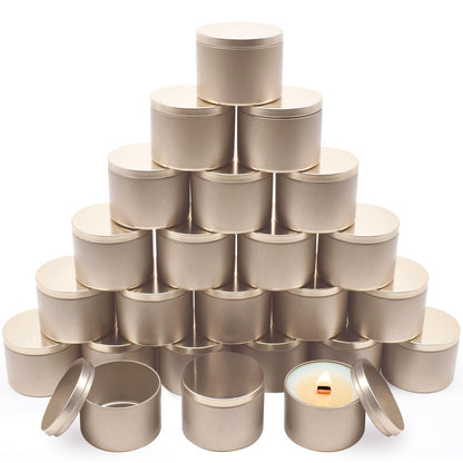 YJHSS 24-Pack 4oz Candle Tins with Lids, Metal Candle Jars for Candle Making, Empty Containers Vessels Bulk for Small Business & Beginners DIY Storage -Champagne Gold