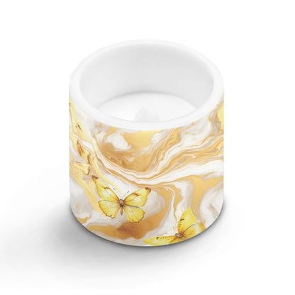 Cozeyat Gold Swirl Marble LED Candles Set of 4 Battery Powered Flameless with Remote Timer Flickering Flame Waterproof for Home Patio Beach Table