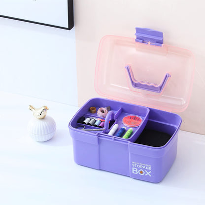 Kinsorcai 11'' Plastic Box Organizer with Removable Tray, Sewing Box Organizer (Purple)