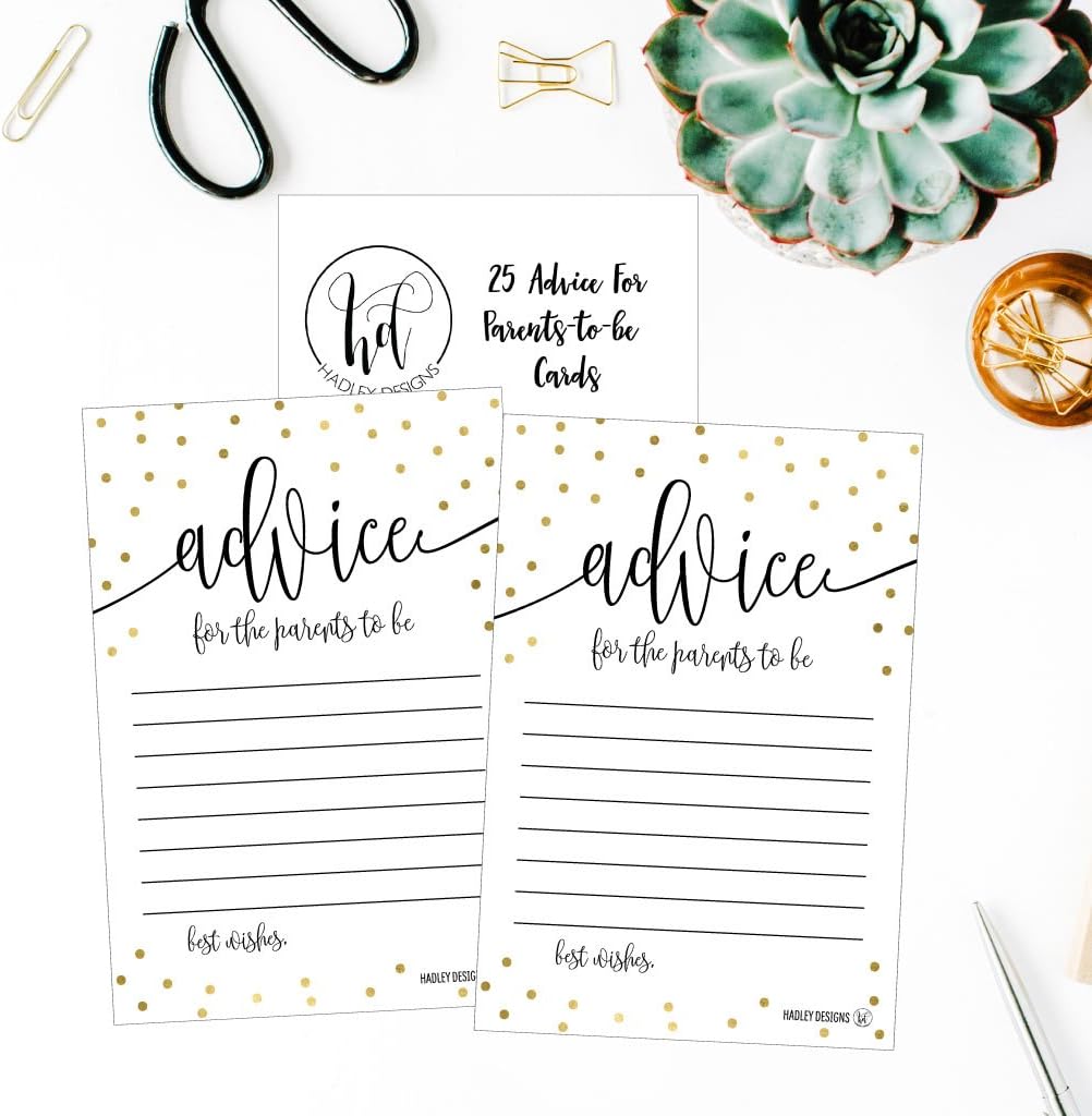 Hadley Designs 25 Gold New Mommy or Parent Advice Cards, Keepsake Alternative Guestbook for Baby Shower