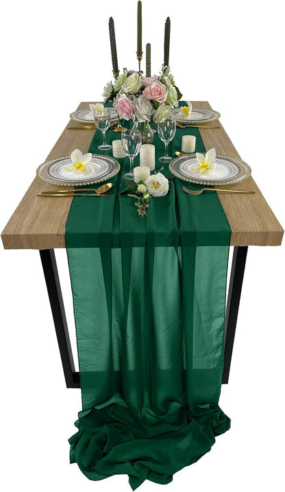 EHLDekol 10ft Chiffon Table Runners 27x120 inches, Romantic Sheer Wedding Table Runner for Bridal Party Decoration,