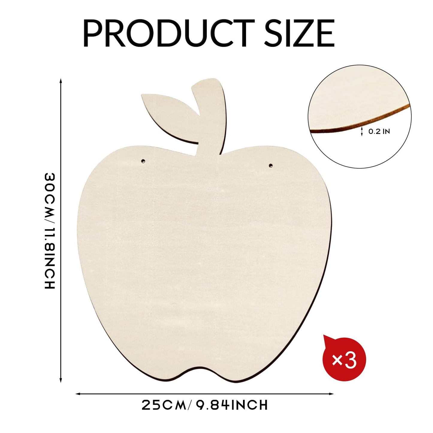 Zaruatu 3 Pcs Unfinished Wooden Apple Cutouts for Teacher Door Sign Blank Wooden Name Sign for Classroom Teacher Office Paintable DIY Craft Plaques for Classroom Decorations (Wood)