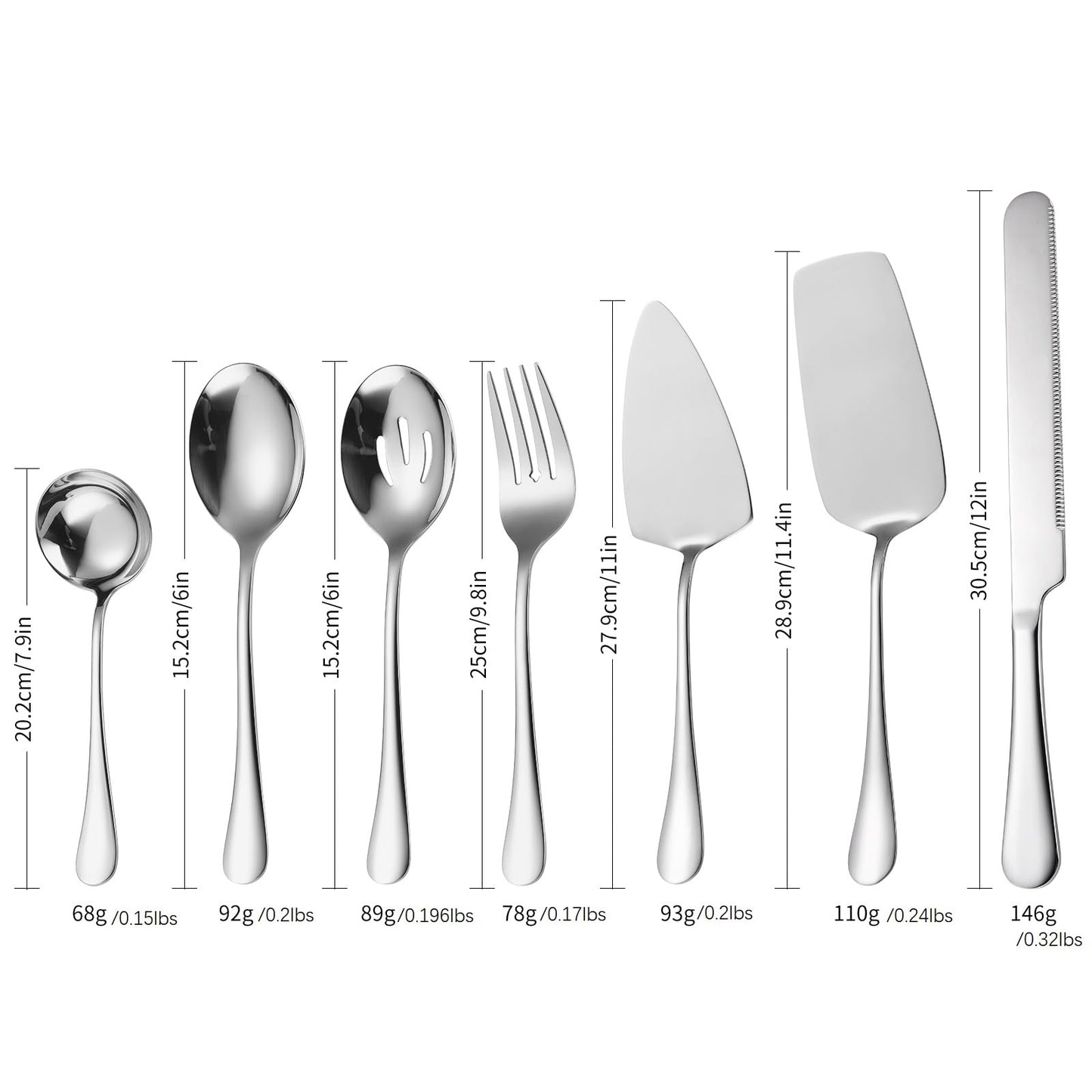 A · HOUSEWARE Serving Utensils 7 Pieces Stainless Steel Flatware include Cake Knife Server Large Spoon Spatula Big Fork Pefect For Festival Parties Buffet Catering Silverware