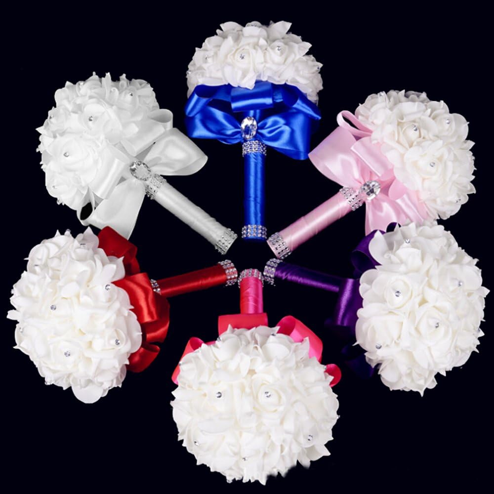 Wedding Bouquets for Bride, White, Bridesmaid Holding Flowers for Wedding Decoration (Purple+White)