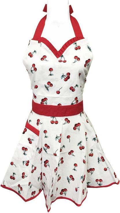 Wrapables Sweet Cherries Adjustable Flirty Hostess Apron