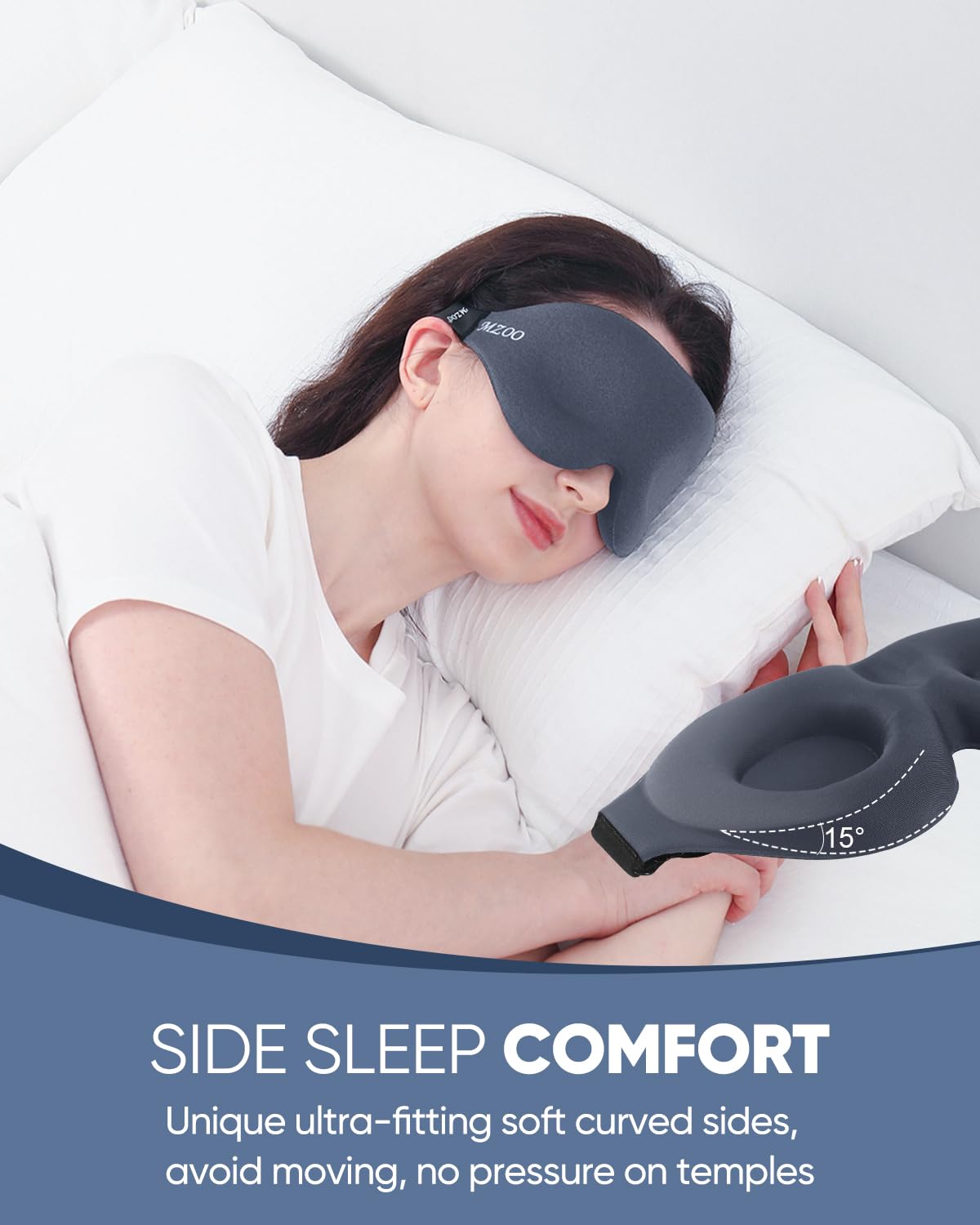 MZOO Luxury Sleep Eye Mask for Side Sleeper Men Women, Zero Eye Pressure 3D Sleeping Mask, Light Blocking Patented Design Night Blindfold, Soft Eye Shade Cover for Travel, Black