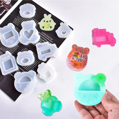 FineInno 10 PCS Kawaii Resin Shaker Mold Animal Resin Molds for Epoxy, with Bear, Lamb,Chick,Beer Mug Shape Molds for Pendant Art Craft DIY